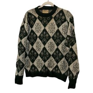 Arrow Ski Lodge Vintage green gray crest argyle ski sweater M